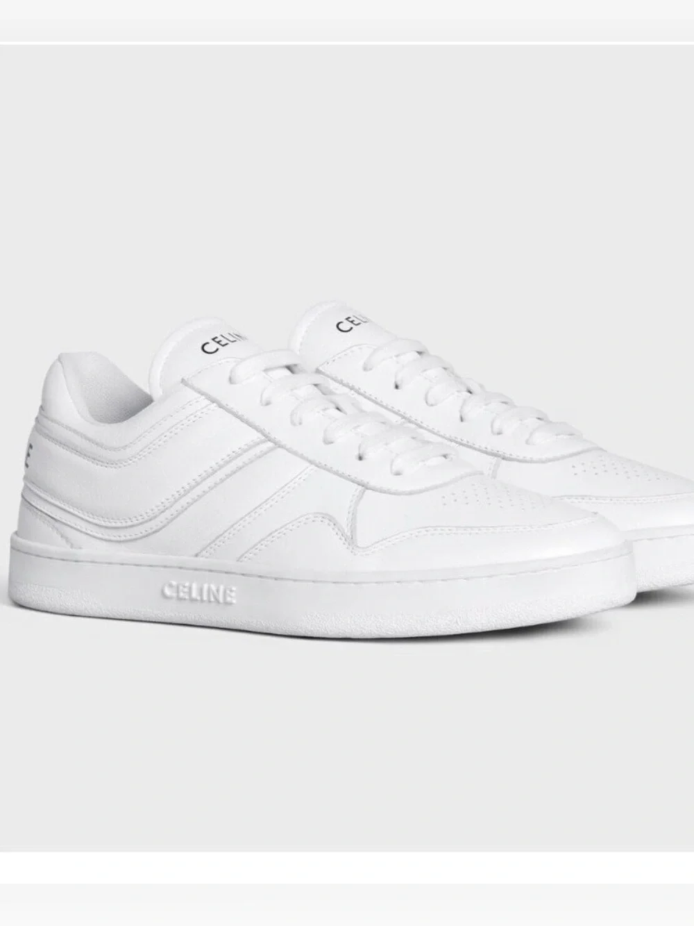 AUTHENTIC CELINE TRAINER LOW LACE-UP SNEAKER IN CALFSKIN OPTIC WHITE, SIZE 39